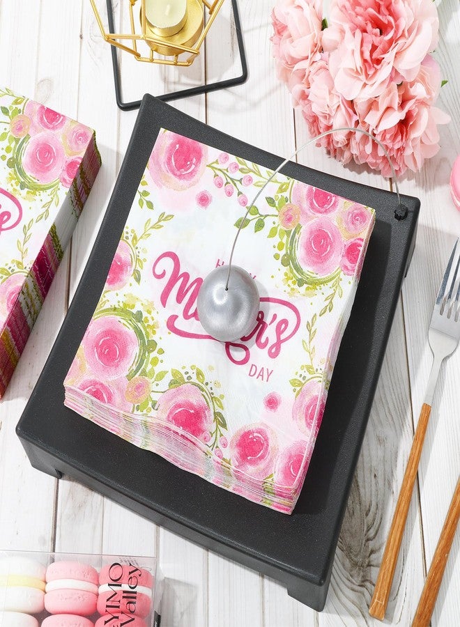 Whaline 80Pcs Mother's Day Paper Napkin Watercolor Pink Floral Disposable Napkins Rose Flower Luncheon Dinner Napkin for Spring Mother's Day Supplies - Image 3